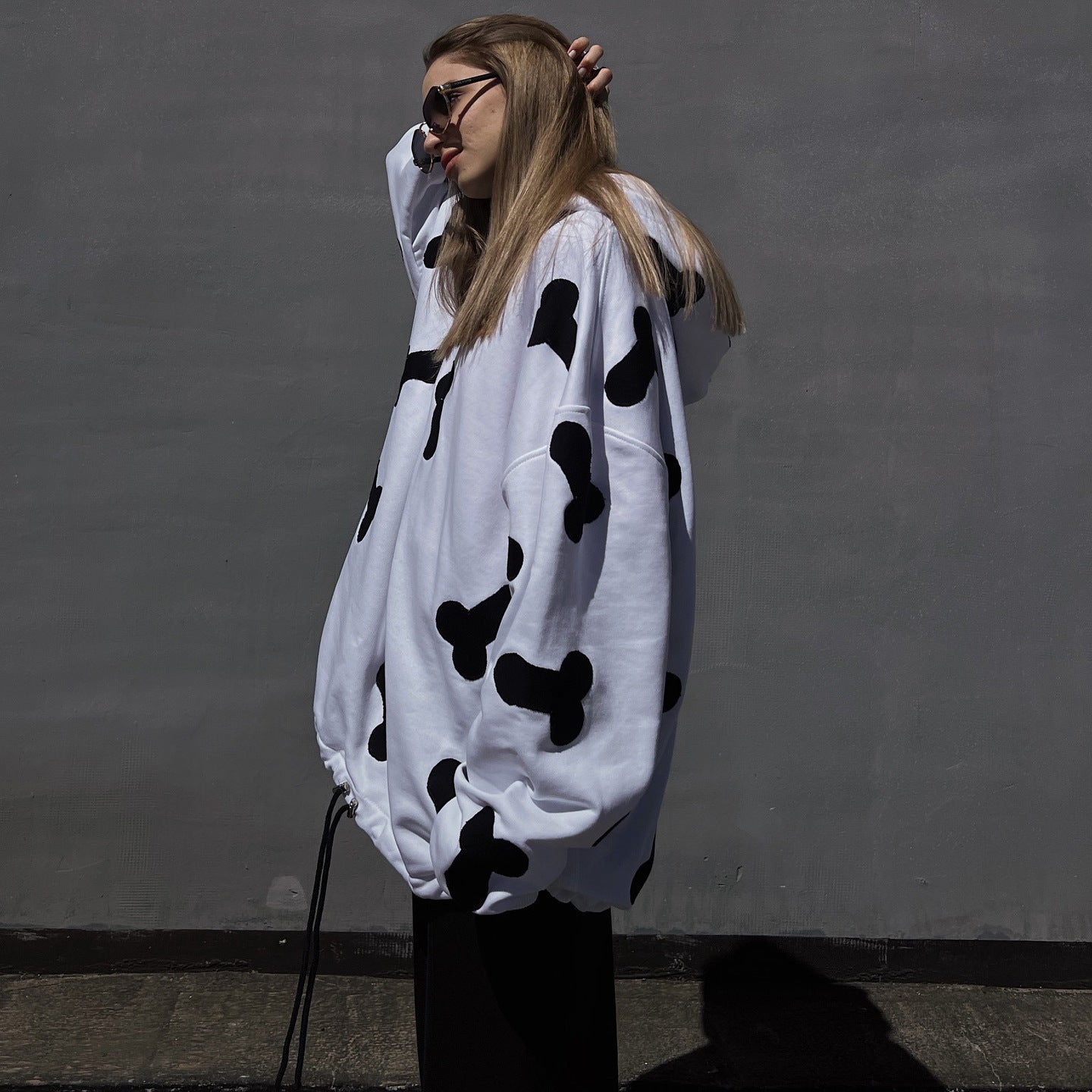 Damen Kapuzenpullover mit kreativem Herzmotiv und lässigem Oversized-Schnitt Fudus