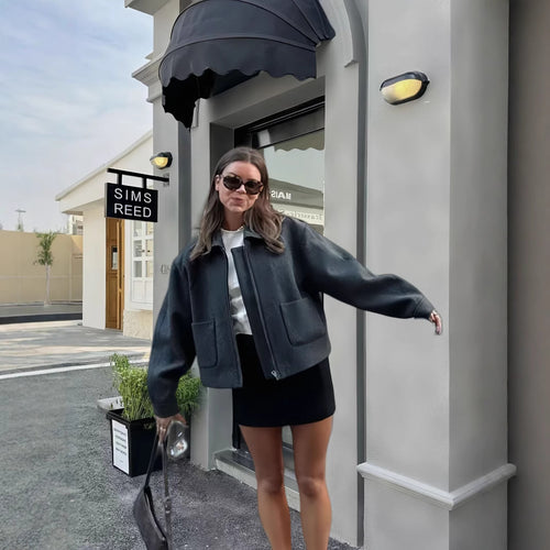 Damen lässige Oversize-Jacke mit praktischen aufgesetzten Taschen Fudus