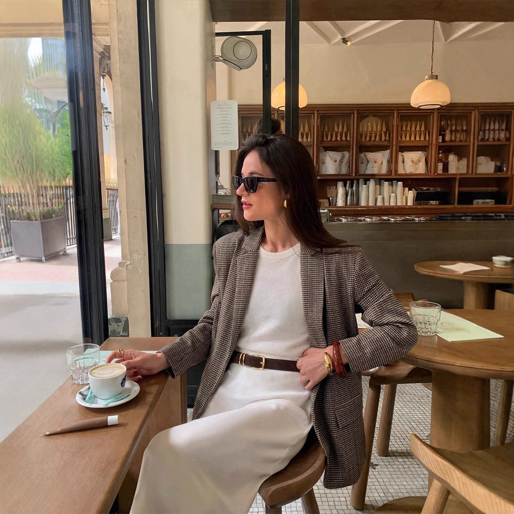 Damen Houndstooth Blazerjacke Fudus