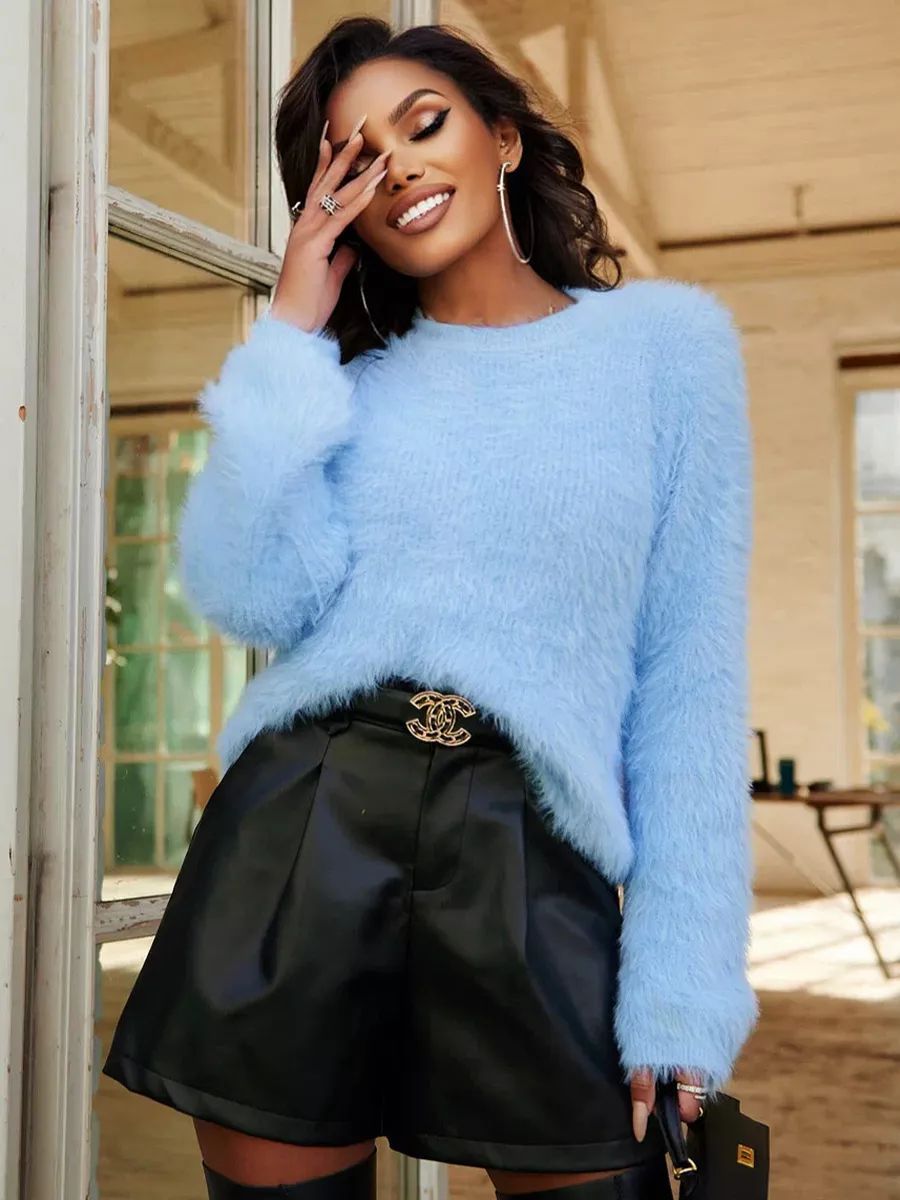 Damen Hochwertiger, kuscheliger Strickpullover mit voluminösen Ärmeln Fudus