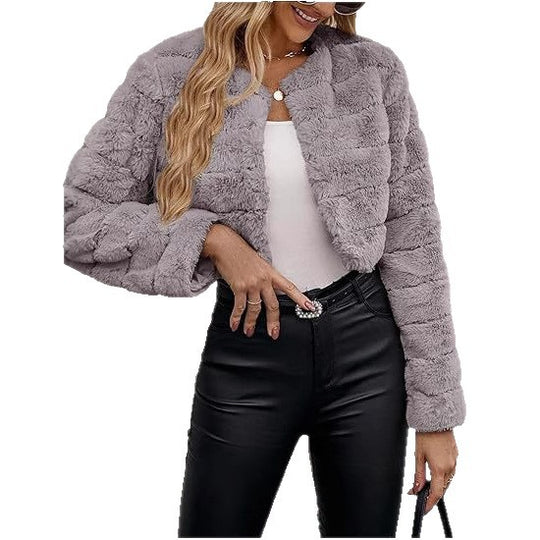 Damen Kurzfelljacke im modernen Leopardenmuster Fudus