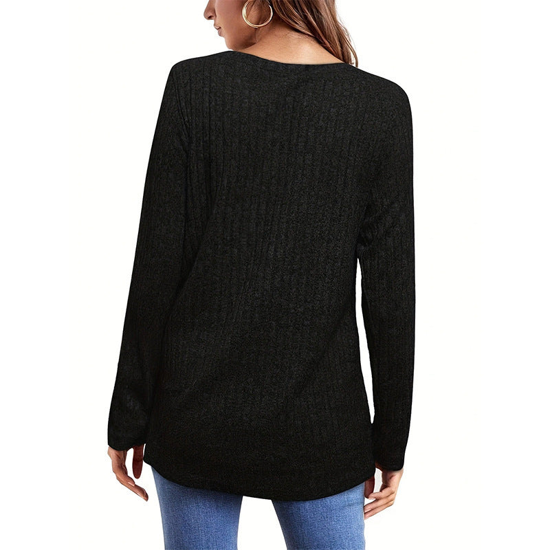 Damen Grobstrickpullover mit tiefem Rundhalsausschnitt und asymmetrischem Saum Fudus