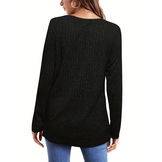 Damen Grobstrickpullover mit tiefem Rundhalsausschnitt und asymmetrischem Saum Fudus