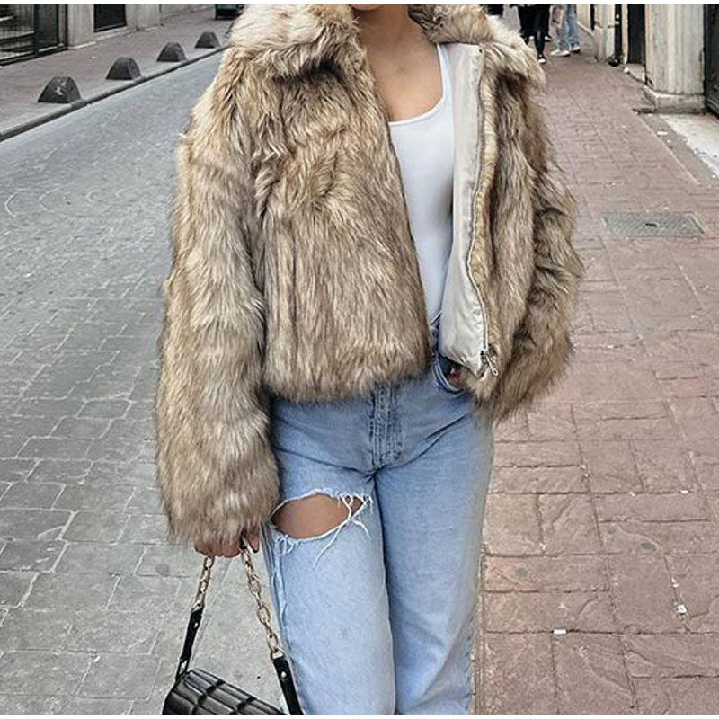 Damen kuschelige Teddy-Jacke mit modischem Schnitt Fudus