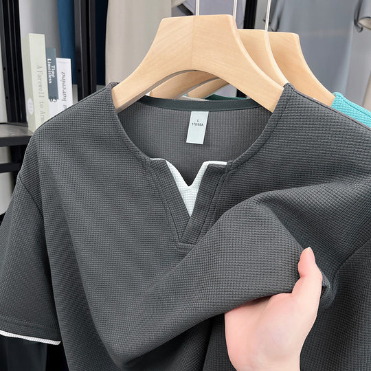 Damen Kurzarmshirt mit modernem V-Ausschnitt und atmungsaktivem Waffeljersey Fudus