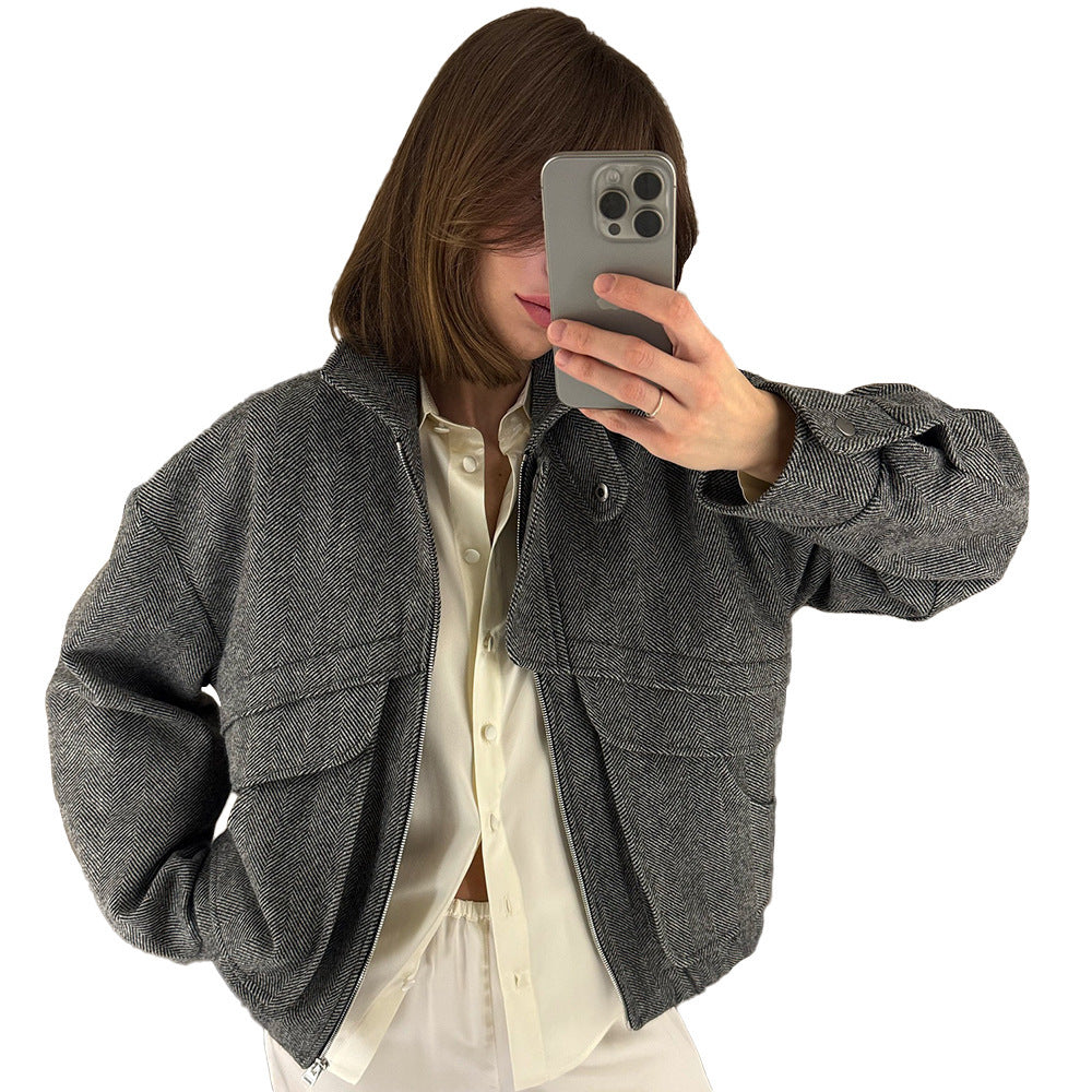 Damen lässige Oversize-Jacke mit geometrischem Design Fudus