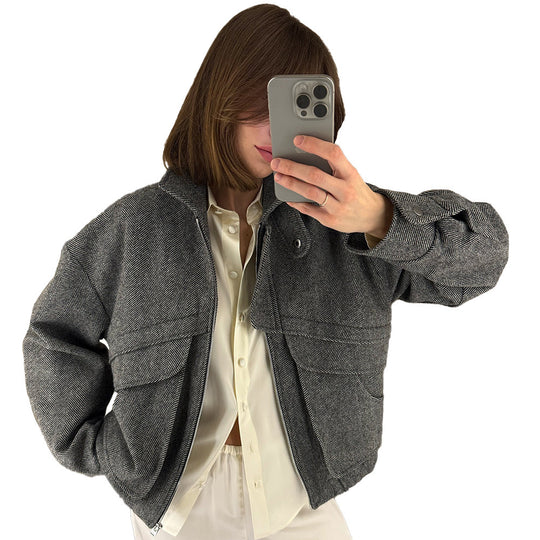 Damen lässige Oversize-Jacke mit geometrischem Design Fudus