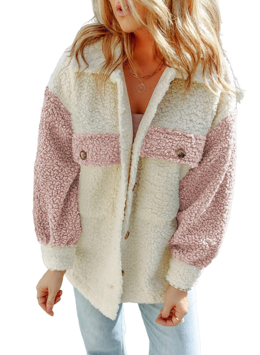 Damen Kuschelige Fleecejacke mit Druckknöpfen Fudus