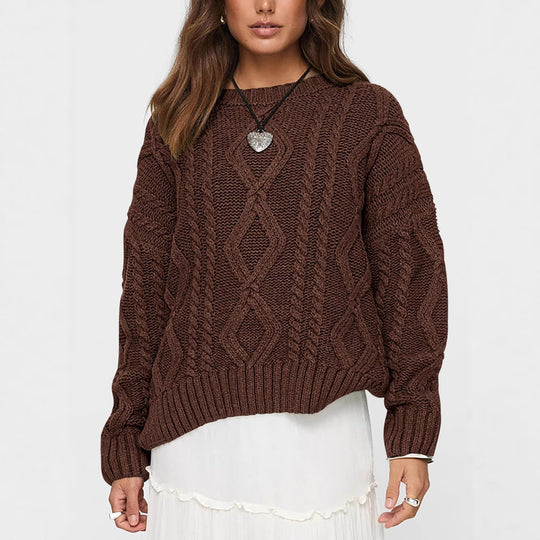 Damen Grobstrickpullover mit Wellenmuster und weitem Schnitt Fudus