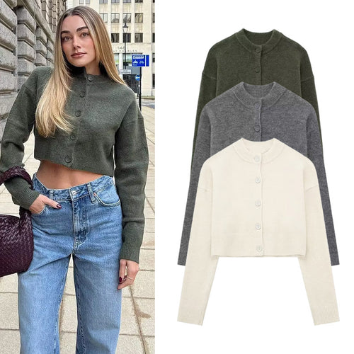 Damen Kurzpullover mit knopfbeschichtetem Design Fudus