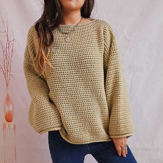 Damen Grobstrickpullover mit weitem Schnitt und lässigen Ärmeln Fudus