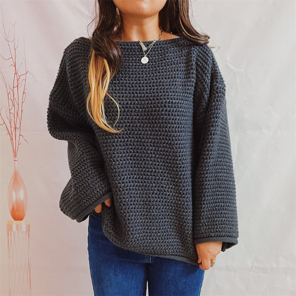 Damen Grobstrickpullover mit weitem Schnitt und lässigen Ärmeln Fudus