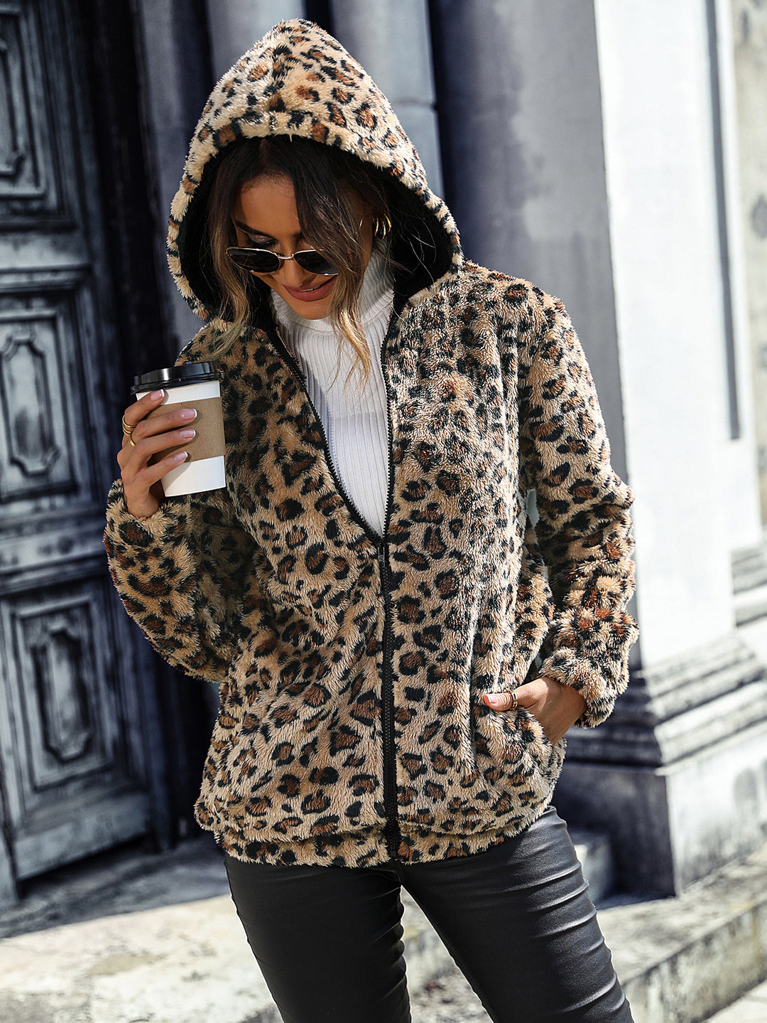 Damen kuschelige Leo Fleecejacke Fudus
