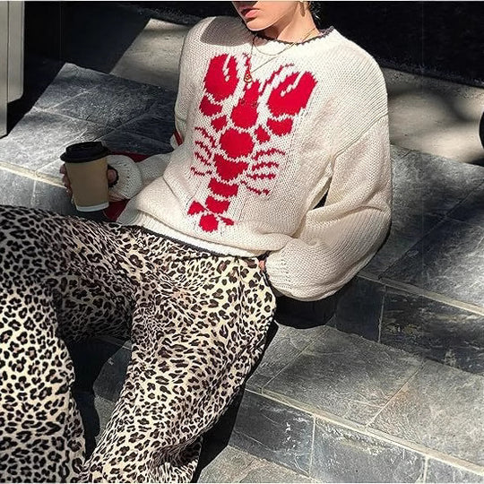 Damen Grobstrickpullover mit maritimem Hummer-Motiv Fudus