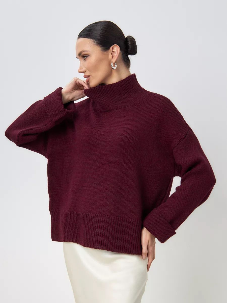 Damen Grobstrickpullover mit hohem Kragen und modernen Ärmeln Fudus