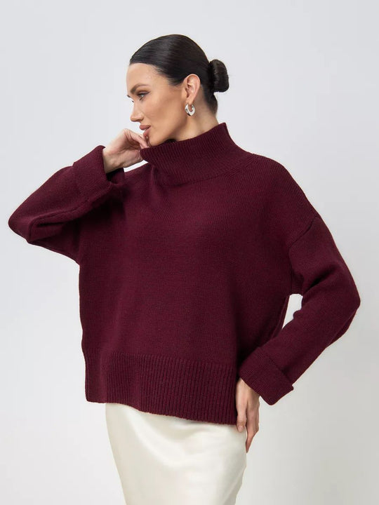Damen Grobstrickpullover mit hohem Kragen und modernen Ärmeln Fudus