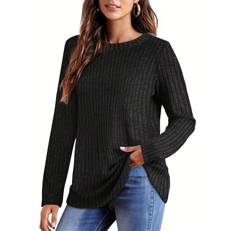 Damen Grobstrickpullover mit tiefem Rundhalsausschnitt und asymmetrischem Saum Fudus