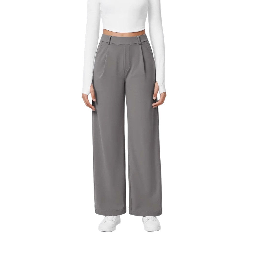 Damen Weite Hose mit hoher Taille und Falten Fudus