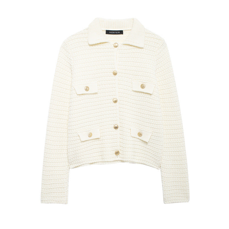 Damen Kurze Strickjacke mit Knopfdetails und aufgesetzten Taschen Fudus