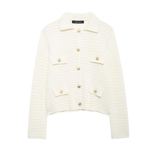 Damen Kurze Strickjacke mit Knopfdetails und aufgesetzten Taschen Fudus