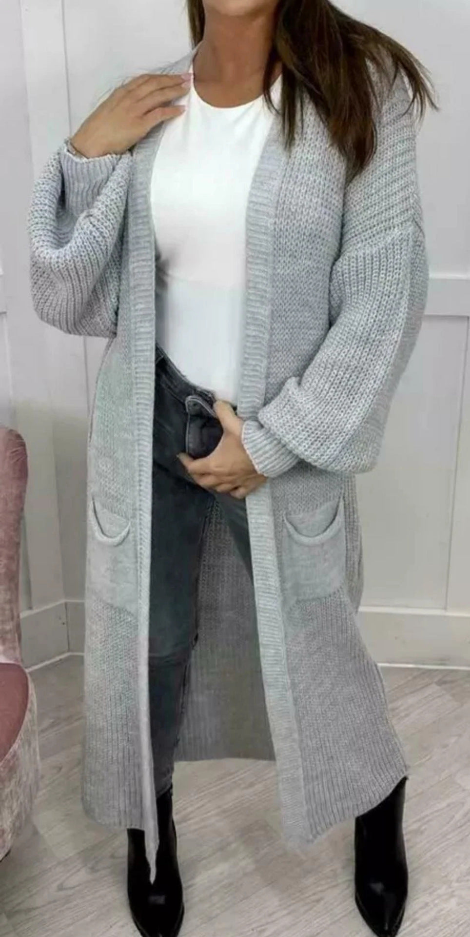 Damen Grobstrickcardigan mit lässiger Passform und langen Ärmeln Fudus