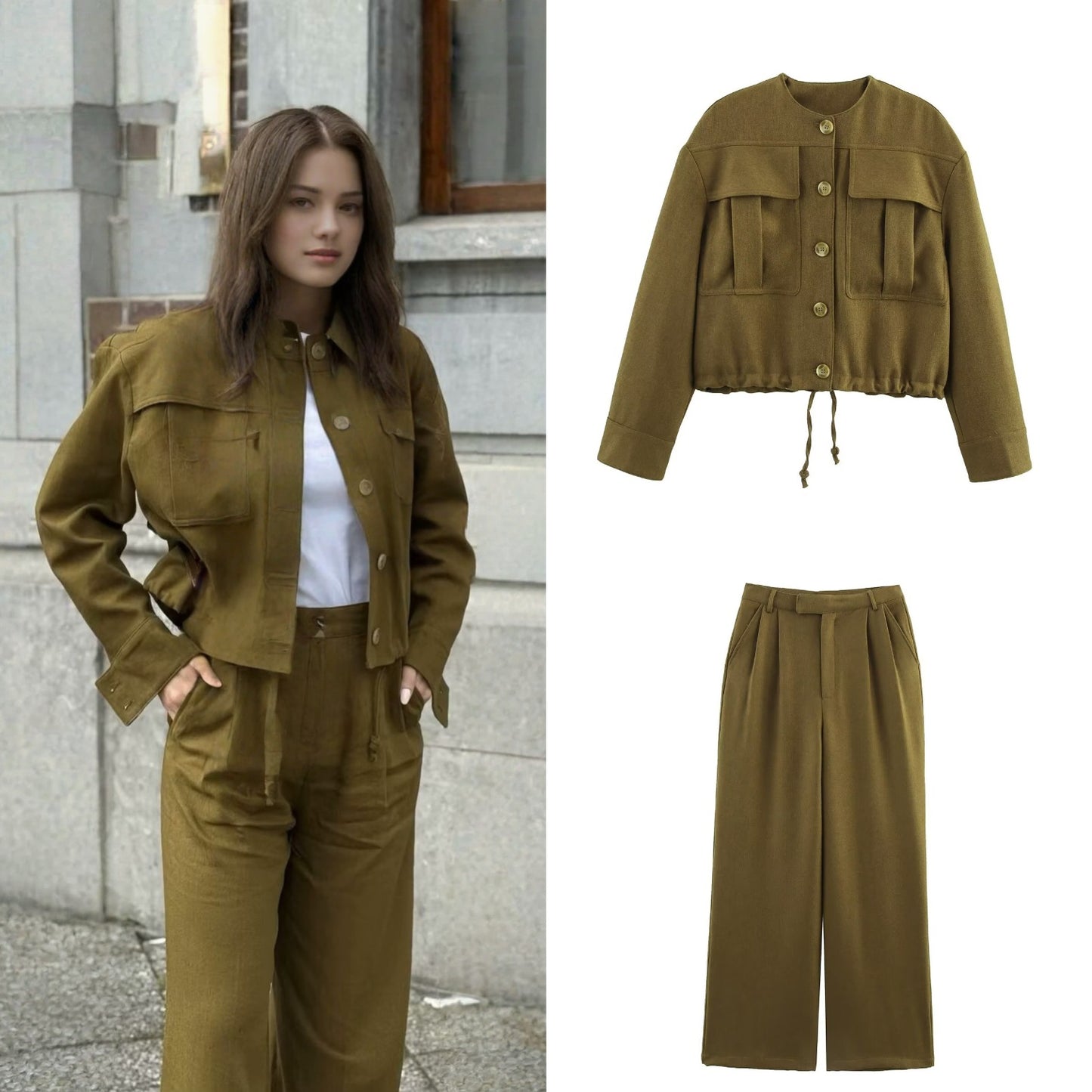 Damen weite Hose mit hohem Bund und Faltenwurf Fudus