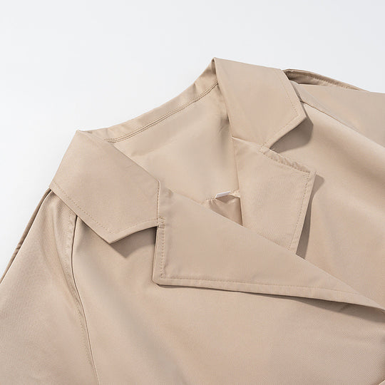 Damen kurze Trenchjacke mit Gürtel und doppelter Knopfleiste Fudus