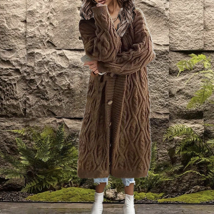 Damen Grobstrick-Wickelcardigan mit modischem Zopfmuster und großen Knöpfen Fudus