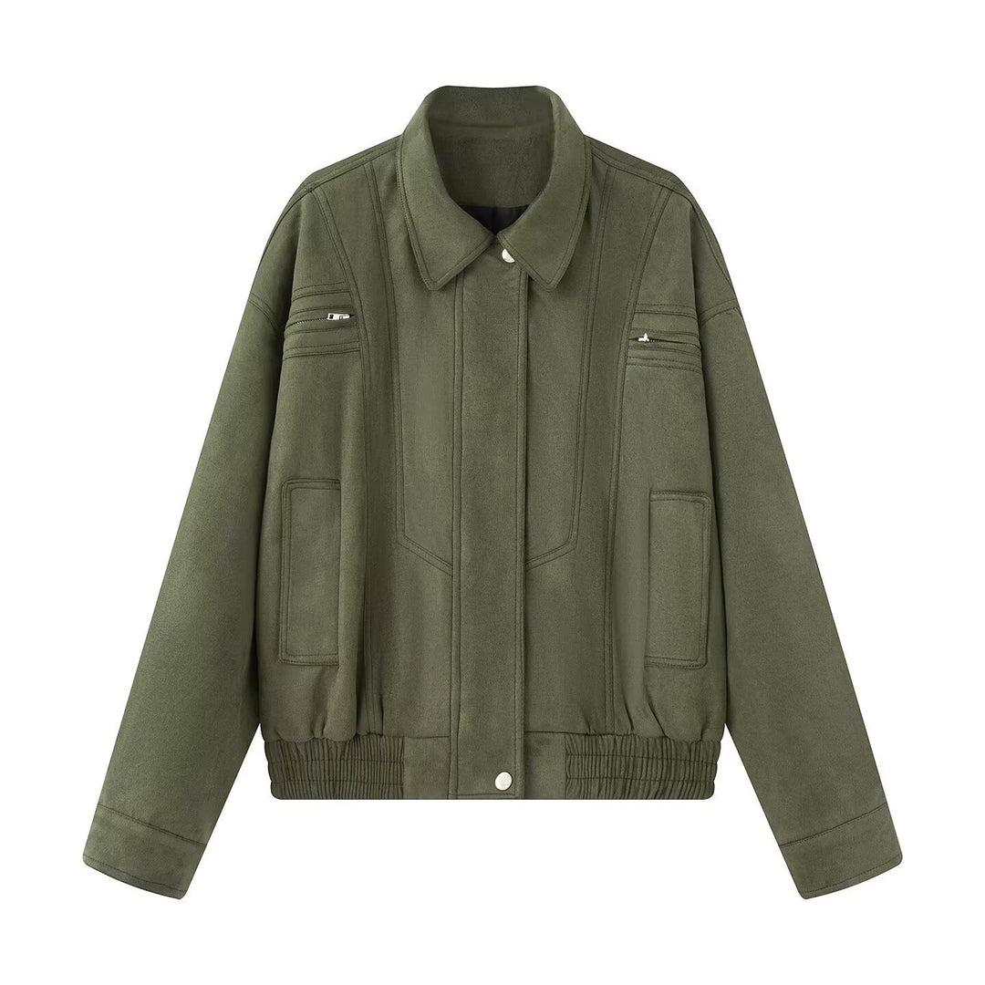 Damen lässige Freizeitjacke mit hohem Kragen und praktischen Taschen Fudus