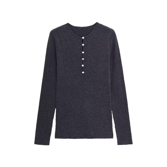 Damen langärmliges Oberteil mit stilvollem Knopfdetail Fudus