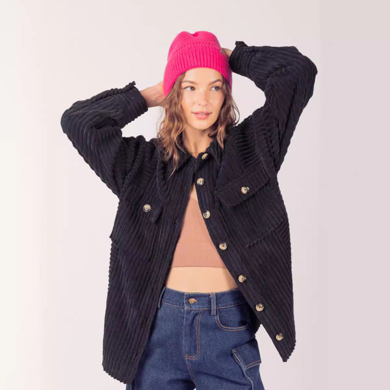 Damen lässige Cordjacke mit praktischen Taschen Fudus