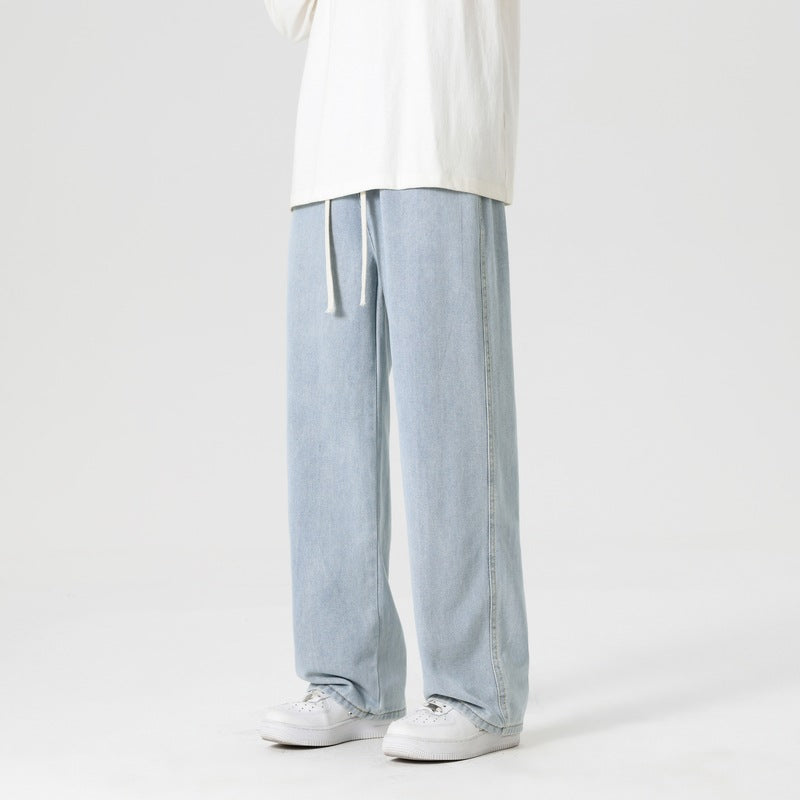 Herren lässige weite Jeanshose mit elastischem Bund und seitlichen Eingrifftaschen Fudus