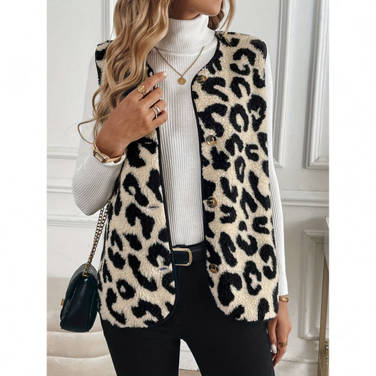Damen Kuschelige Weste mit Leo-Muster Fudus