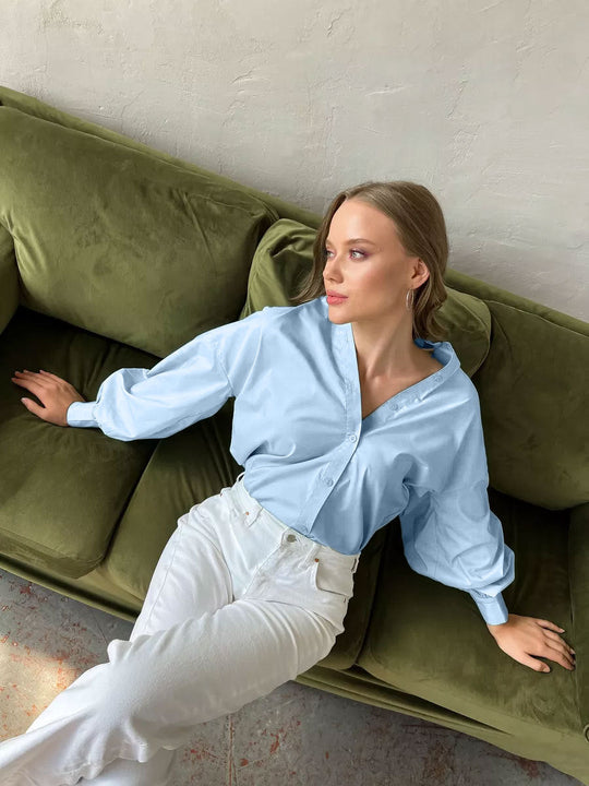 Damen Baumwollbluse Mit Puffärmel