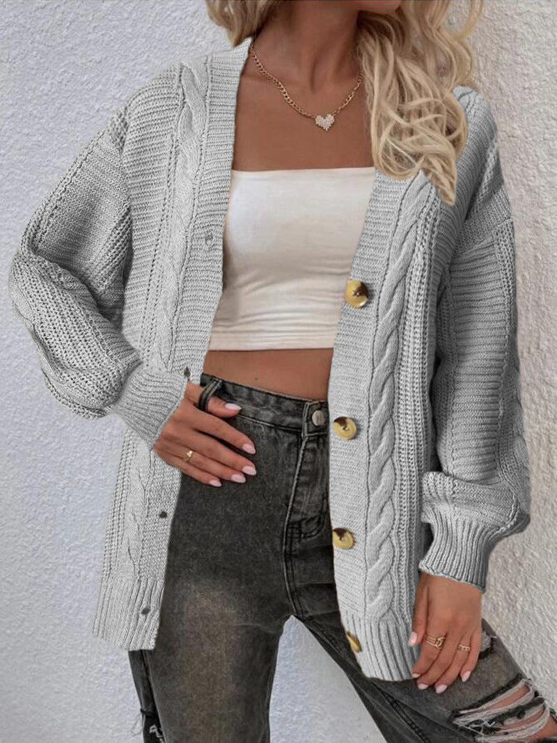 Damen Grobstrickcardigan mit Knopfdetails und Zopfmuster Fudus