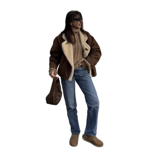 Damen kuschelige Lammfelljacke mit eingefasstem Kragen Fudus