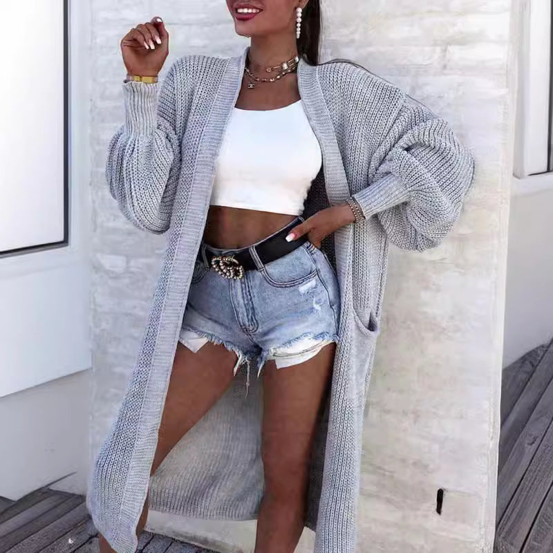 Damen Langstrickjacke mit grober Maschenstruktur und praktischen Taschen Fudus