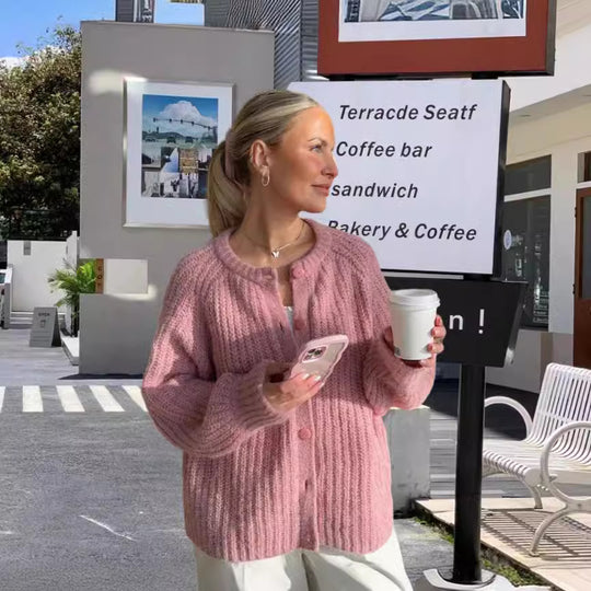 Damen Grobstrickjacke mit Knöpfen und modernem Schnitt Fudus