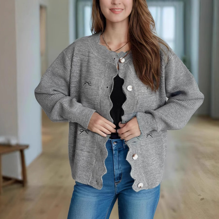 Damen Strickjacke mit verspieltem Knopf-Detail und schöner Struktur Fudus