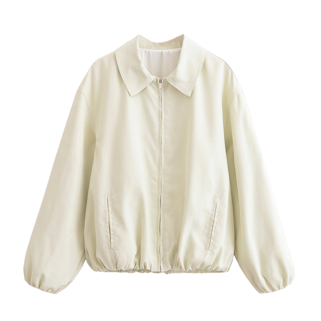 Damen lässige Bomberjacke mit elastischem Saum und moderne Kragenform Fudus