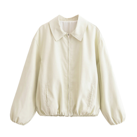 Damen lässige Bomberjacke mit elastischem Saum und moderne Kragenform Fudus