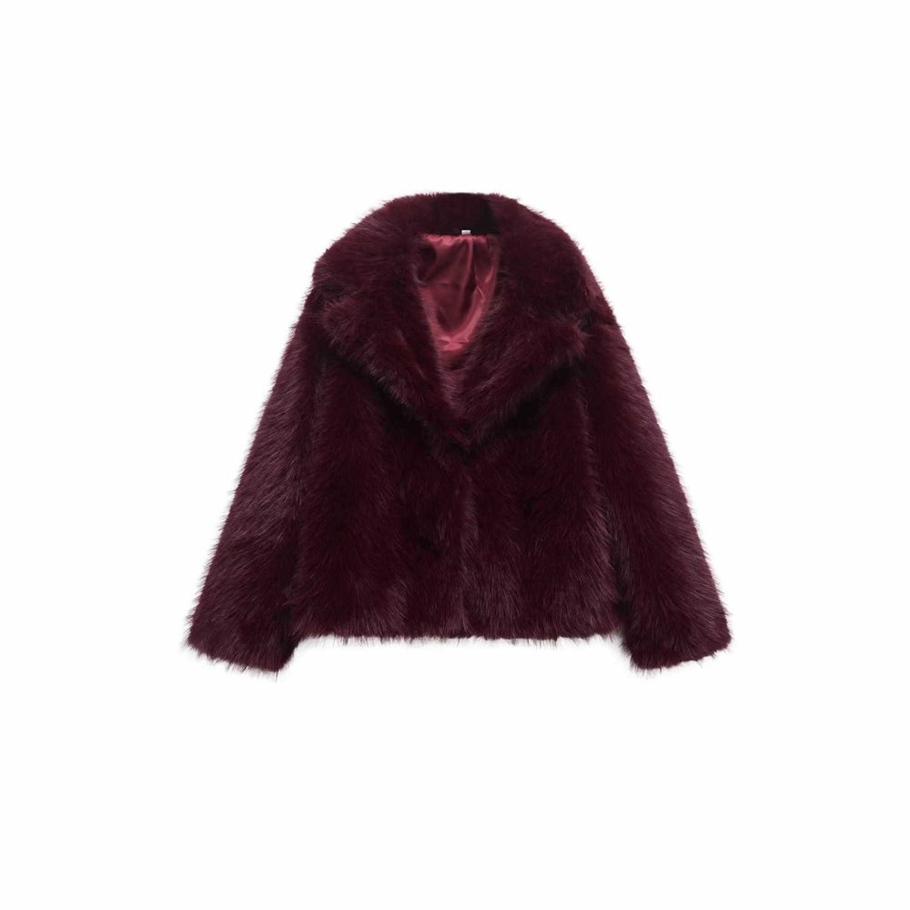 Damen Kuschelige Kunstfelljacke mit breitem Kragen Fudus