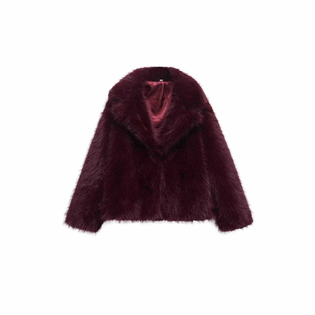 Damen Kuschelige Kunstfelljacke mit breitem Kragen Fudus