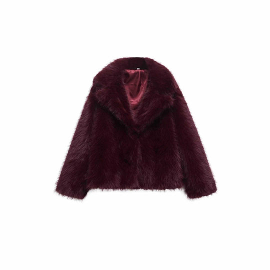 Damen Kuschelige Kunstfelljacke mit breitem Kragen Fudus