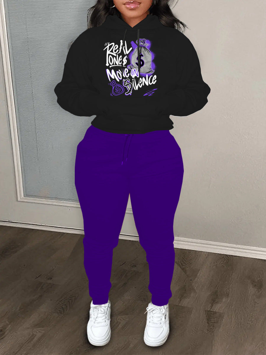 Damen Hoodie und Jogginghose Set mit kreativem Schriftzug Fudus