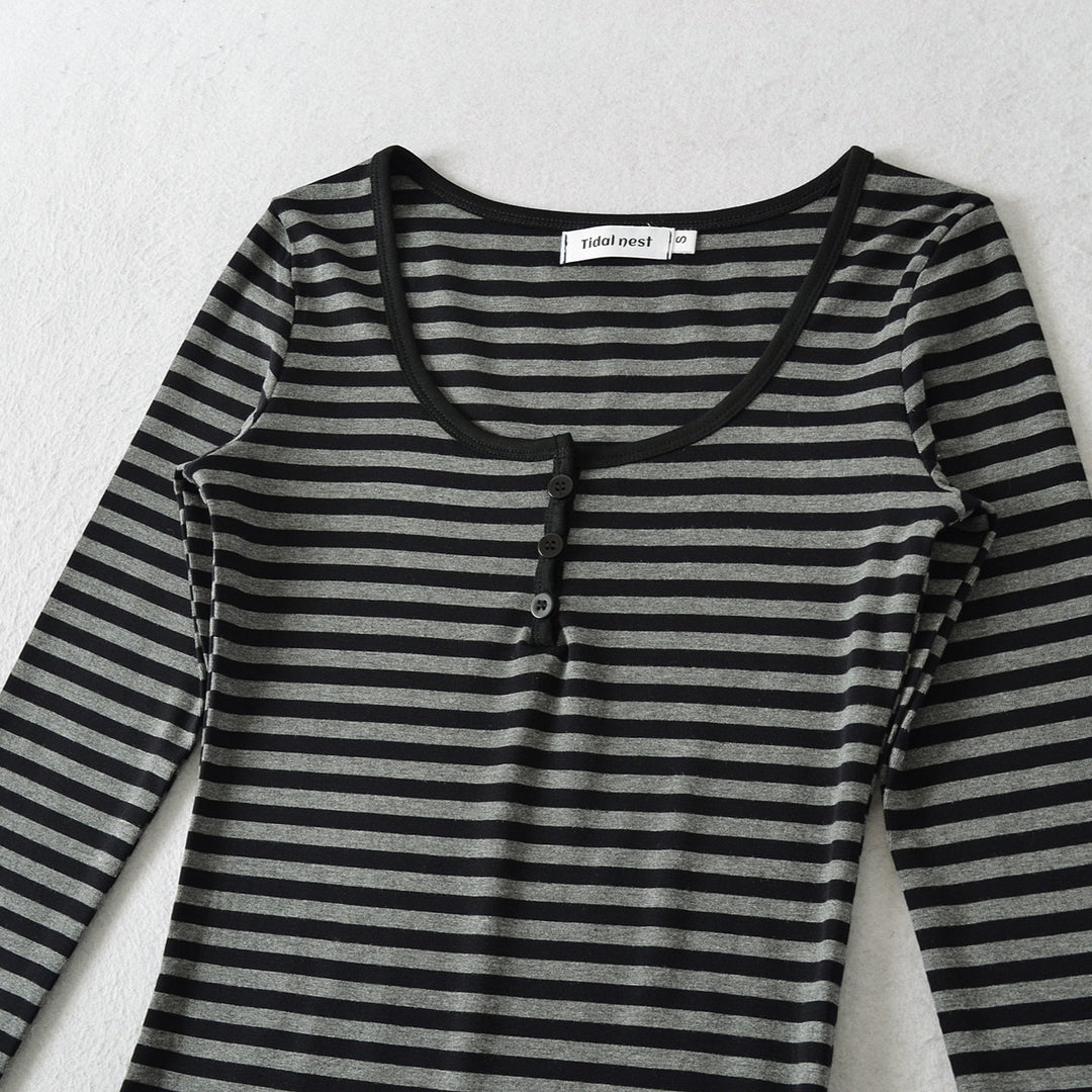 Damen langärmliges gestreiftes Oberteil Fudus