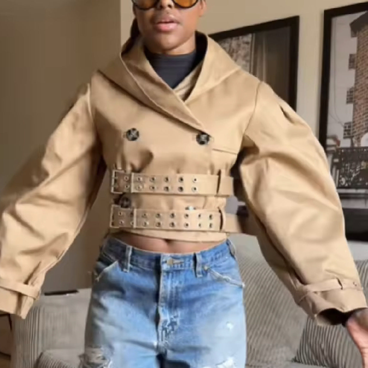 Damen cropped Trenchcoat Jacke Fudus