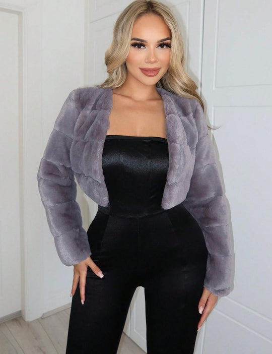 Damen Kurze Kunstpelzjacke mit breiten Ärmeln Fudus