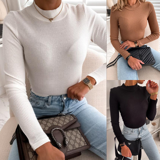 Damen Langarmoberteil mit strukturierter Ripp-Optik und hochgeschlossenem Kragen Fudus