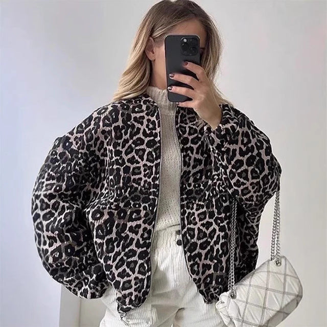 Damen lässige Steppjacke im Leopardenmuster Fudus